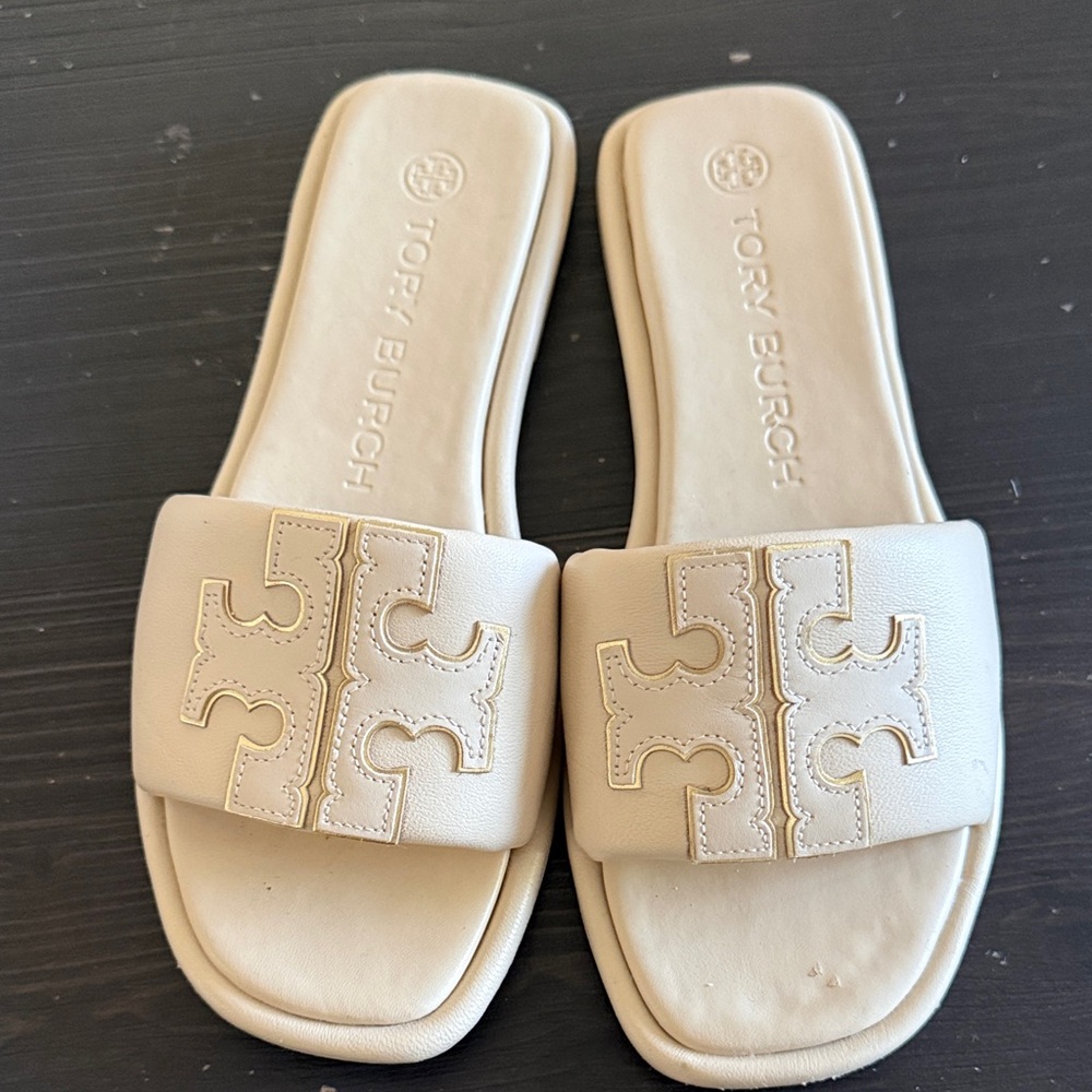 Tory Burch Beige Slide Sandals